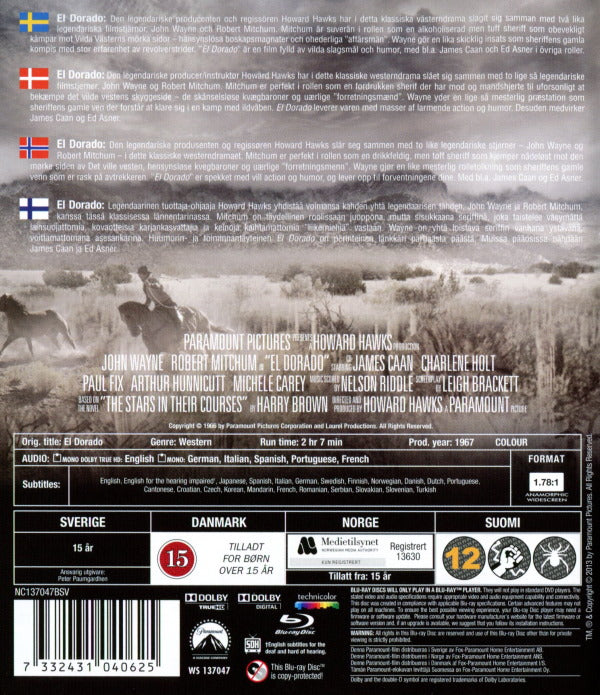 Bluray - El Dorado (John Wayne) (1966) back cover