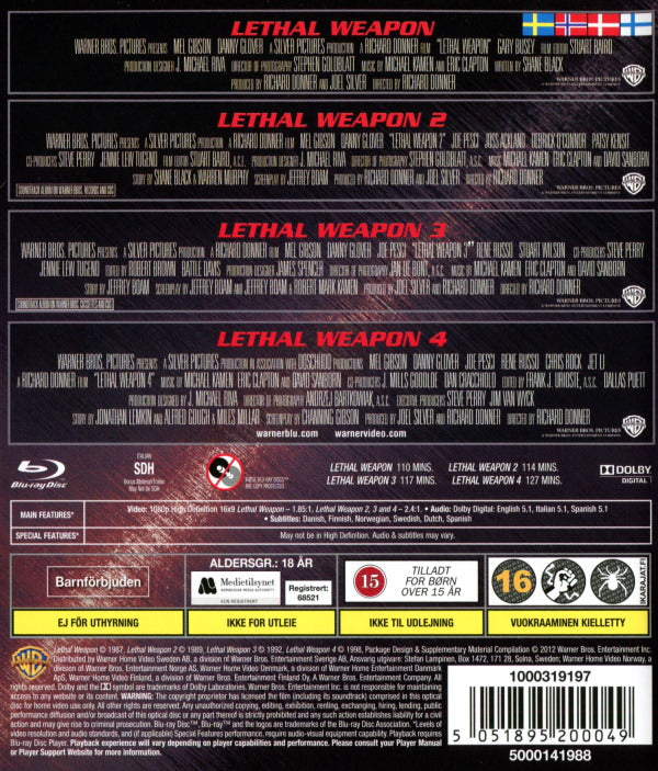 Bluray - Lethal Weapon 1-4 Collection (4-disc) back cover