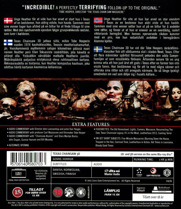 Bluray - Texas Chainsaw (2013) (3D) back cover