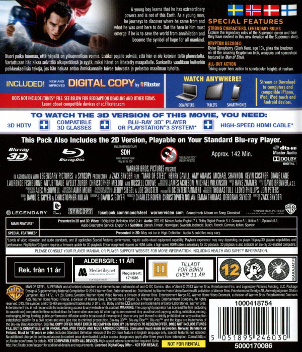 Bluray - Man of Steel (3D) back cover