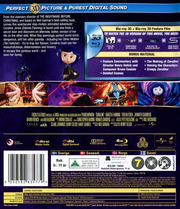 Bluray - Coraline (3D) back cover