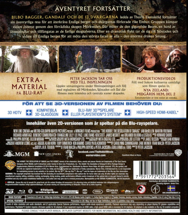 Bluray - Hobbit: Smaugs Ödemark (4-disc) (3D) back cover