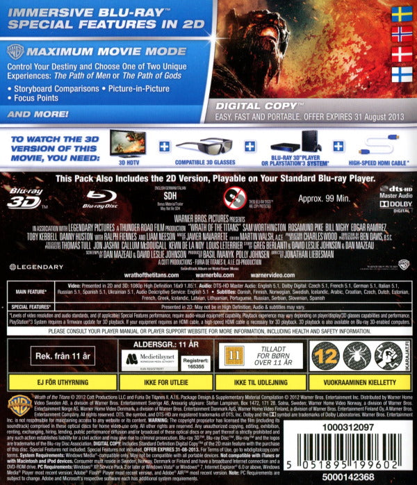 Bluray - Wrath of the Titans (3D) back cover