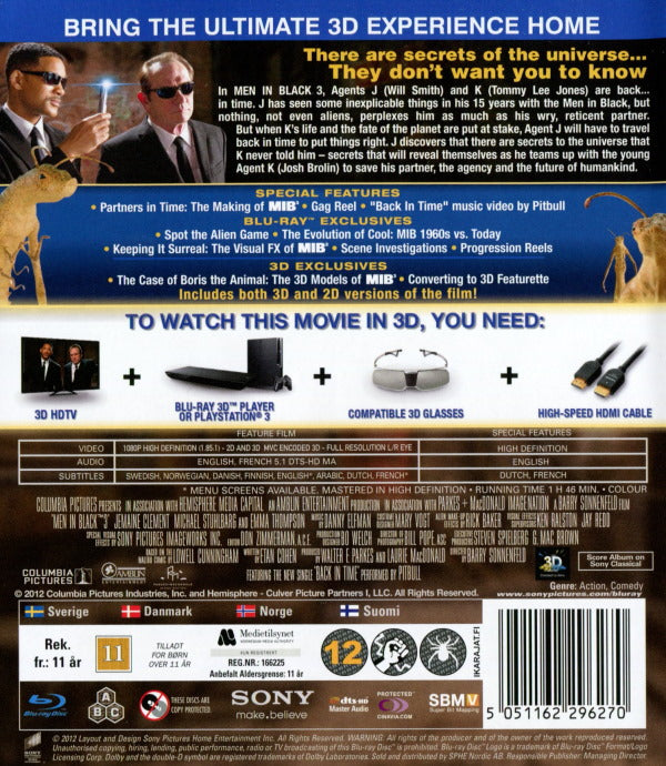 Bluray - Men in Black 3 (3D) back cover