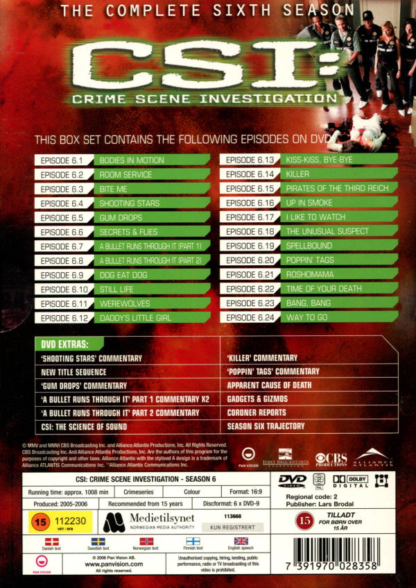 DVD - CSI: Crime Scene Investigation - Säsong 6 back cover