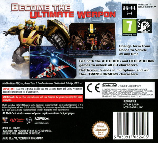 Nintendo DS - Transformers: War for Cybertron - Autobots back cover