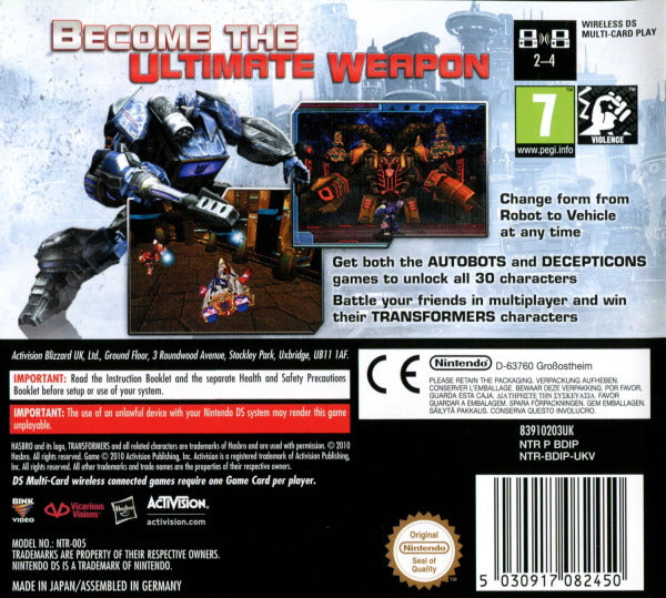Nintendo DS - Transformers: War for Cybertron - Decepticons back cover