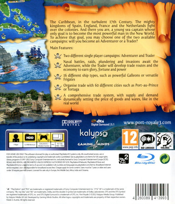 Playstation 3 - Port Royale 3: Pirates & Merchants back cover