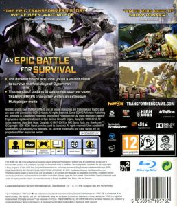 Playstation 3 - Transformers: Fall of Cybertron back cover