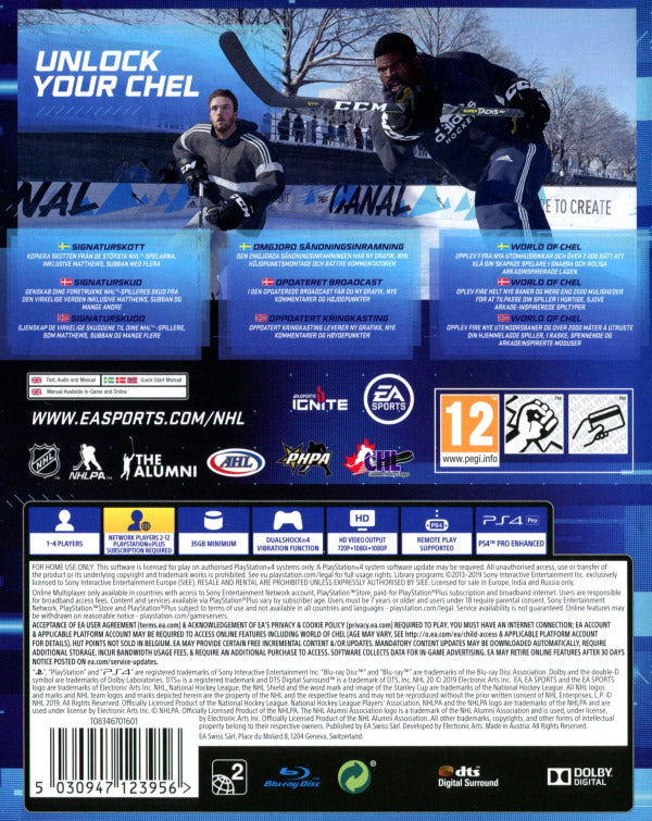 Playstation 4 - NHL 20 back cover