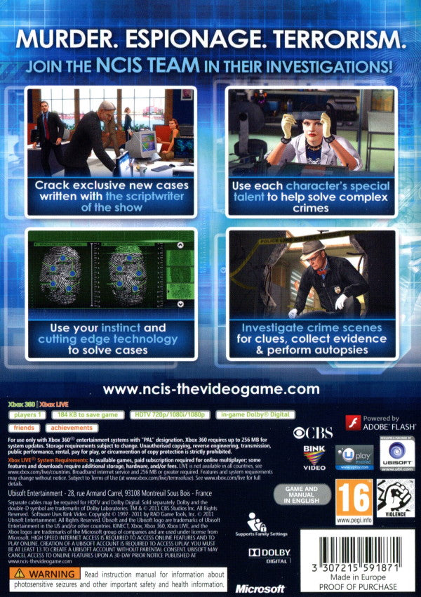XBOX 360 - NCIS: The Game back cover