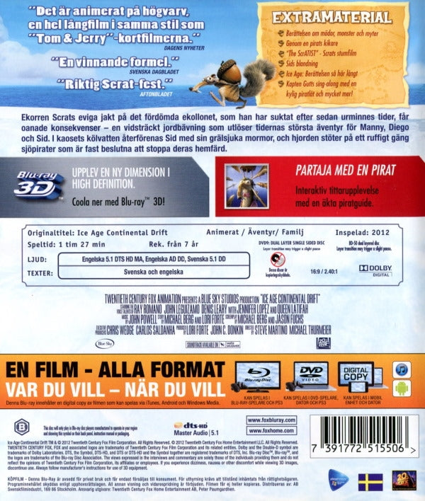 Bluray - Ice Age 4: Jorden Skakar Loss (3D) back cover