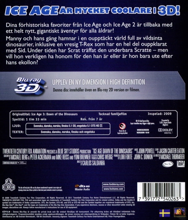 Bluray - Ice Age 3: Det våras för Dinosaurierna (3D) back cover
