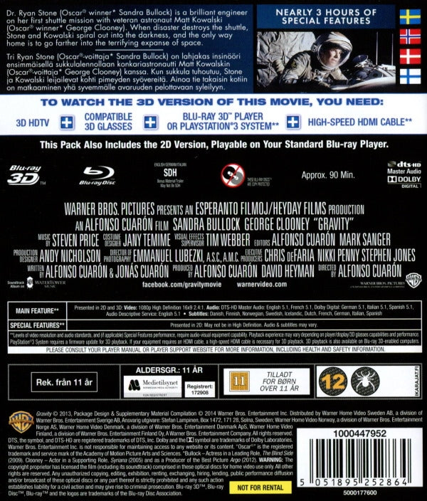 Bluray - Gravity (2013) (3D) back cover