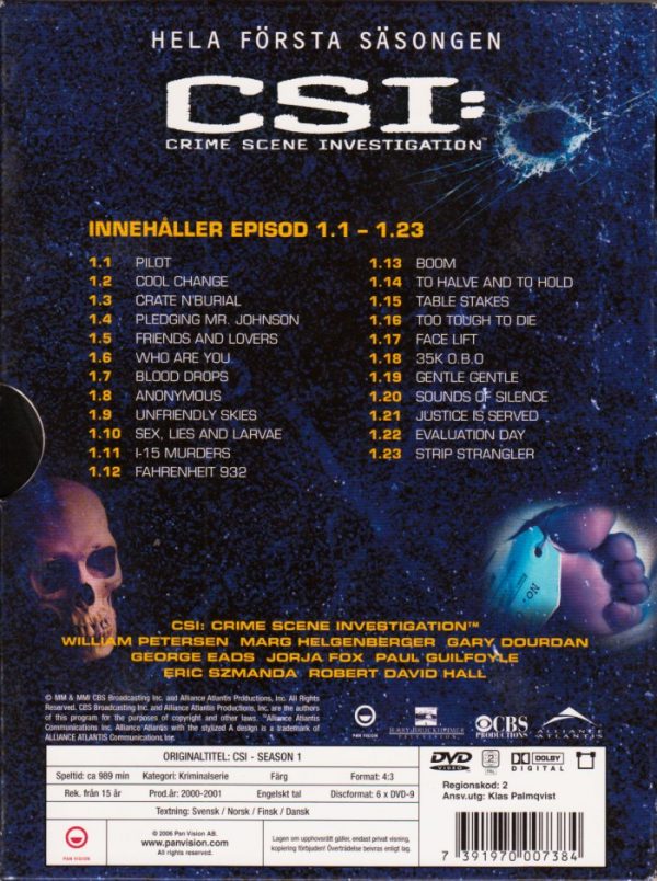 DVD - CSI: Crime Scene Investigation - Säsong 1 back cover