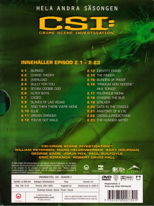 DVD - CSI : Crime Scene Investigation - Säsong 2 back cover