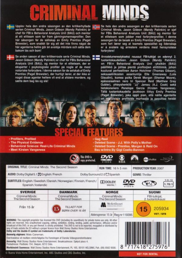 DVD - Criminal Minds : Säsong 2 back cover