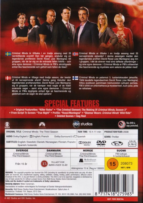 DVD - Criminal Minds : Säsong 3 back cover
