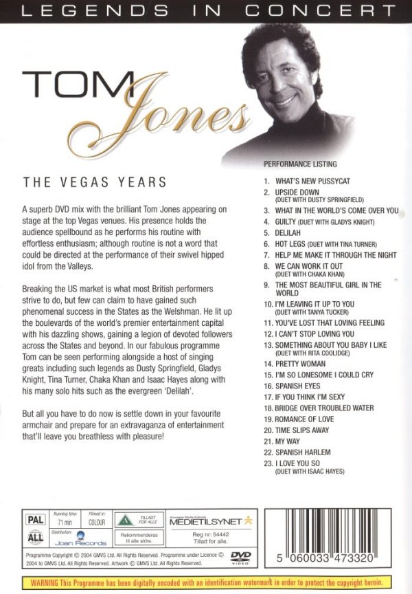 DVD - Legends in Concert - Tom Jones: The Vegas Years