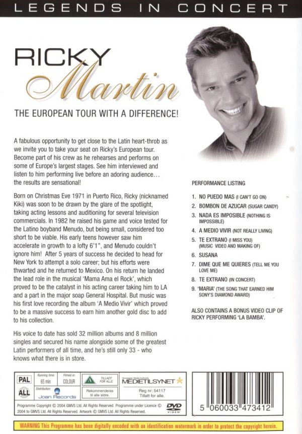 DVD - Legends in Concert - Ricky Martin: The European Tour