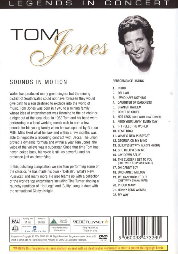DVD - Legends in Concert - Tom Jones: Sounds in Motion