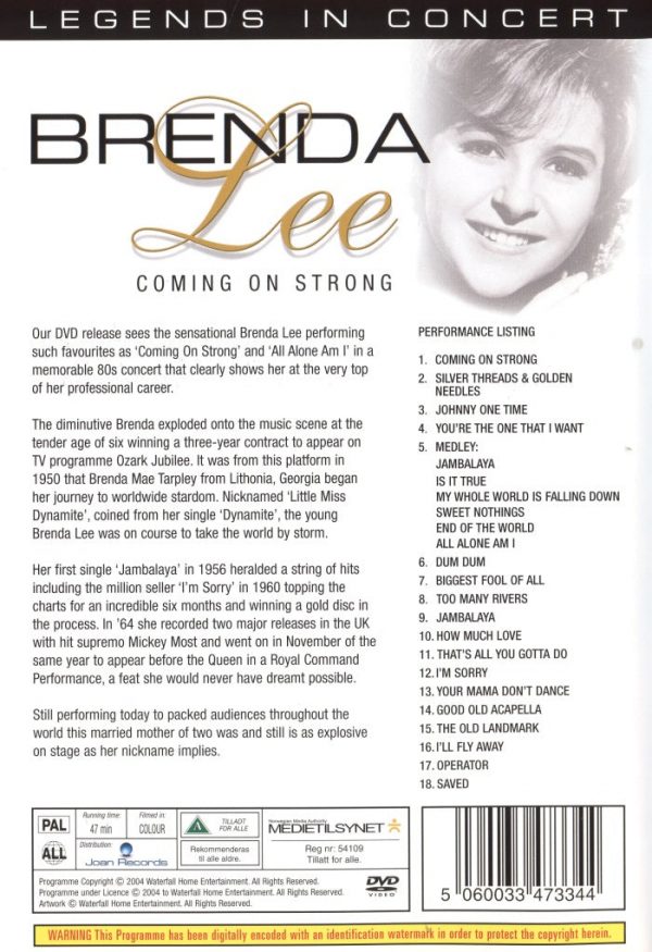 DVD - Legends in Concert - Brenda Lee: Coming on Strong