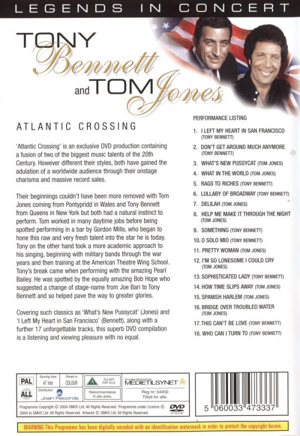 DVD - Legends in Concert - Tony Bennett and Tom Jones: Atlantic Crossing