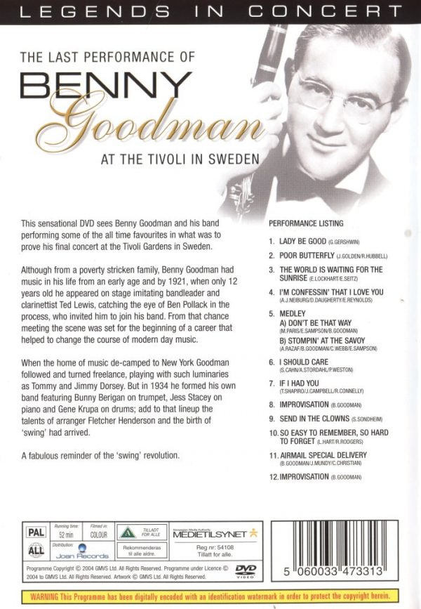 DVD - Legends in Concert - Benny Goodman: At The Tivoli in Sweden