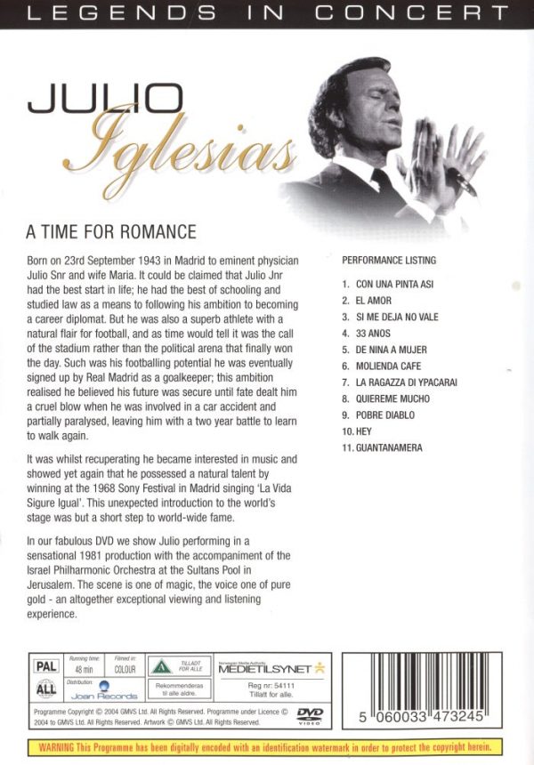DVD - Legends in Concert - Julio Iglesias: A Time For Romance