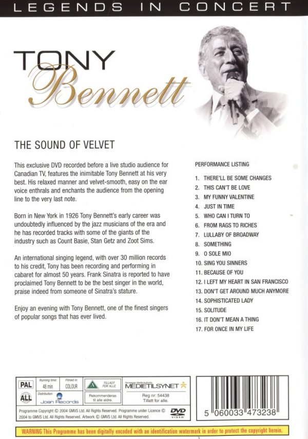DVD - Legends in Concert - Tony Bennett: The Sound of Velvet