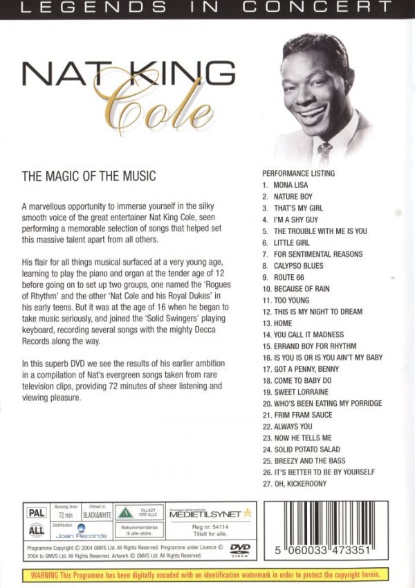 DVD - Legends in Concert - Nat King Cole: The Magic of The Music