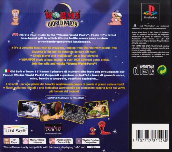 Playstation 1 - Worms World Party back cover