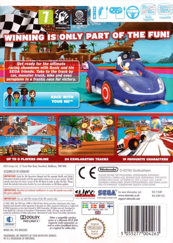 Wii - Sonic & SEGA All-Stars Racing Baksida