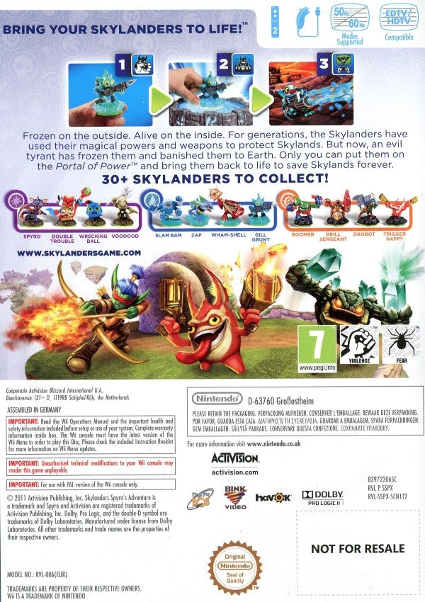 Nintendo Wii - Skylanders: Spyro's Adventure (Spelet) baksida