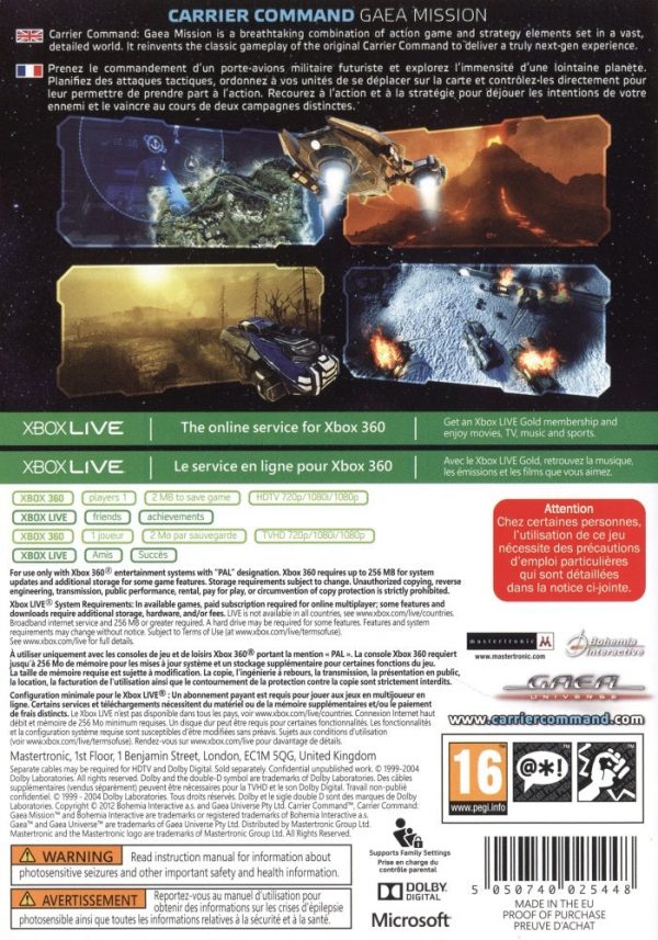 XBOX 360 - Carrier Command: Gaea Mission back cover