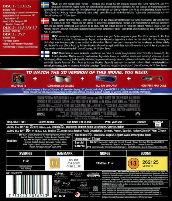 Bluray - Thor (3D) back cover