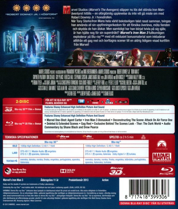 Bluray - Iron Man 3 (3D) back cover