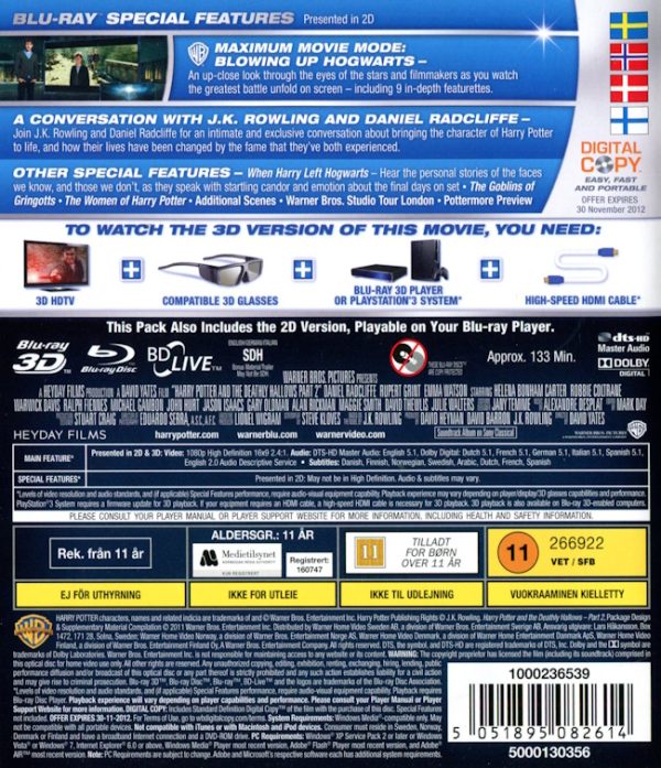 Bluray - Harry Potter och Dödsrelikerna: Del 2 (3D) baksida