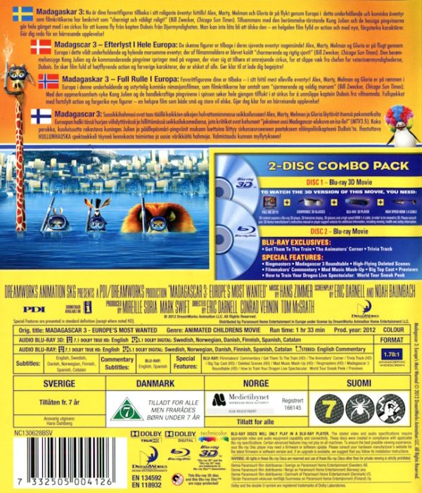 Bluray - Madagaskar 3 (3D) back cover
