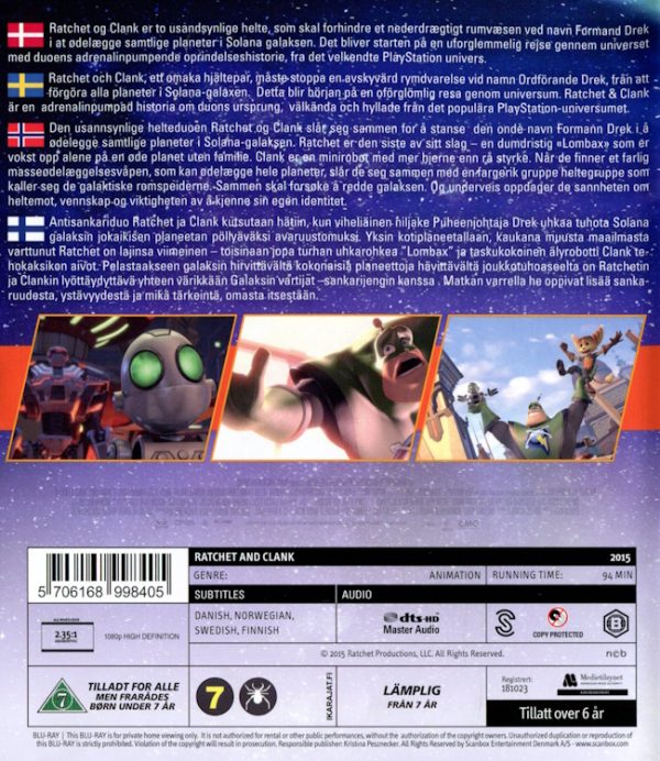 Bluray - Ratchet & Clank baksida