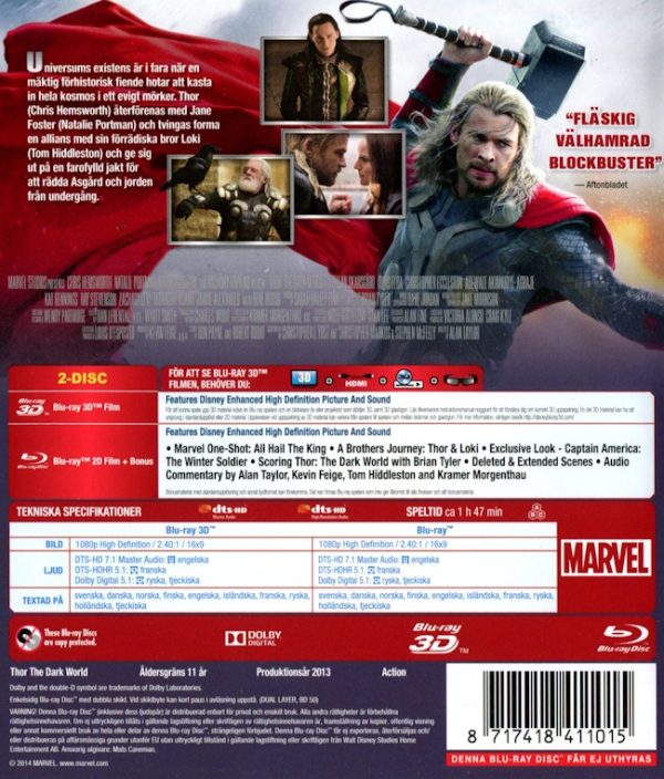 Bluray - Thor - The Dark World (3D) back cover