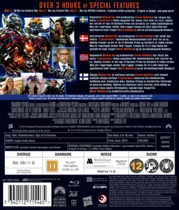 Bluray - Transformers - Age Of Extinction (3-disc) (3D) back cover