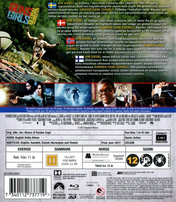 Bluray - xXx: Return of Xander Cage (3D) back cover