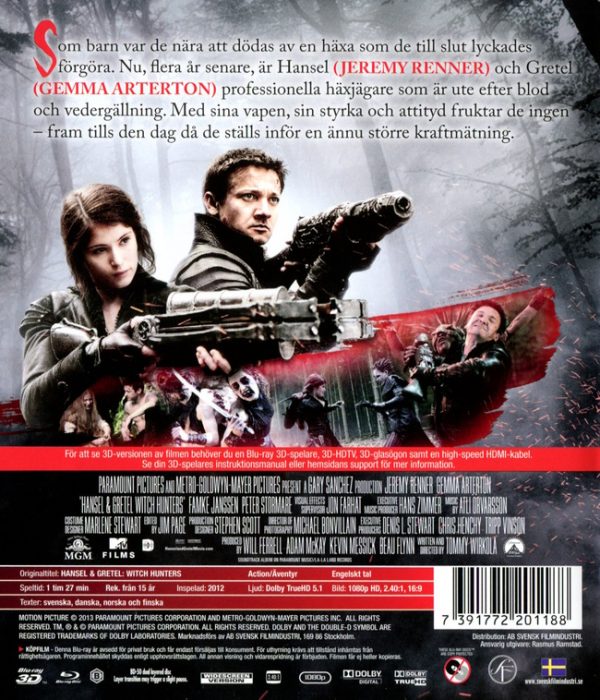 Bluray - Hansel & Gretel - Witch Hunters (3D) back cover