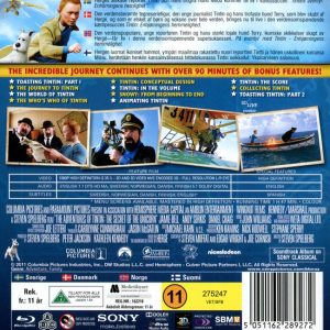 Bluray - Tintins Äventyr: Enhörningens Hemlighet (2011) (3D) baksida
