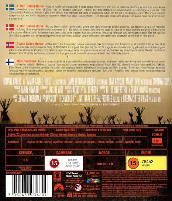 Bluray - A Man Called Horse (Richard Harris) (1970) back cover