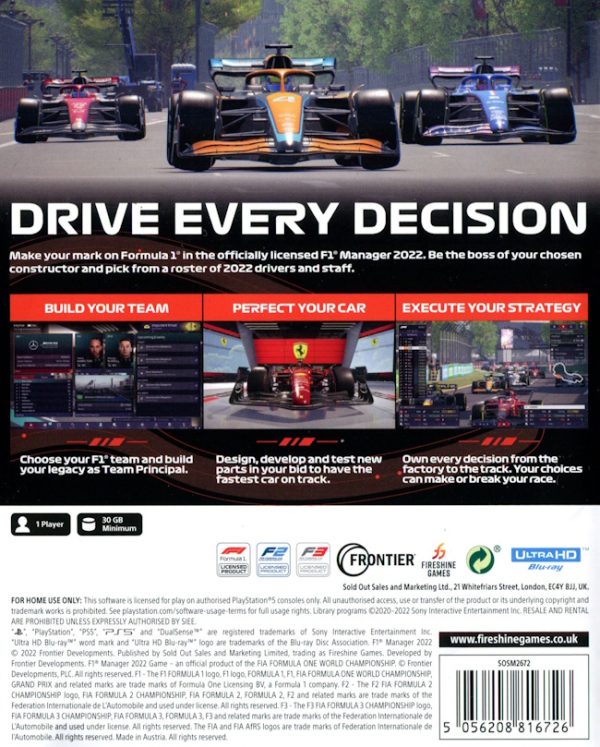 Playstation 5 - F1 Manager 22 baksida