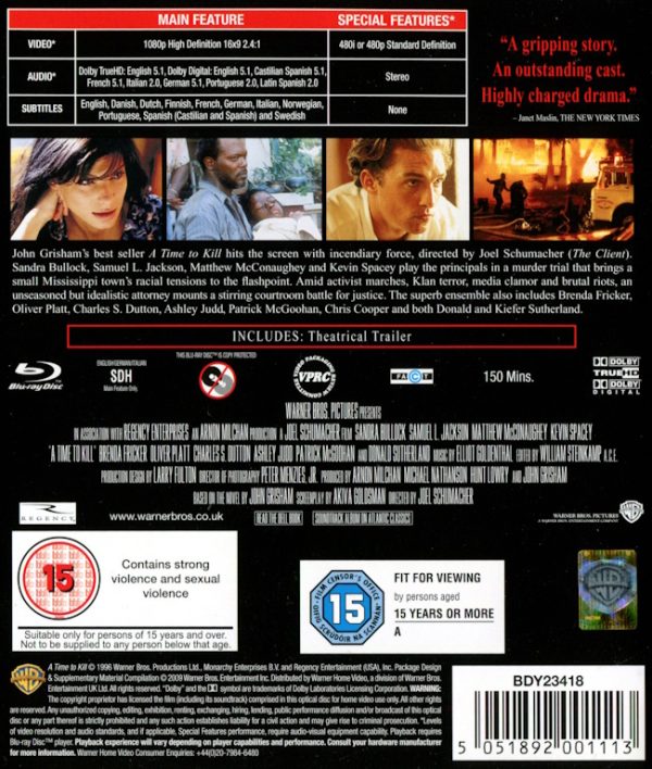 Bluray - Juryn: A Time To Kill (Samuel L. Jackson) (1996) back cover