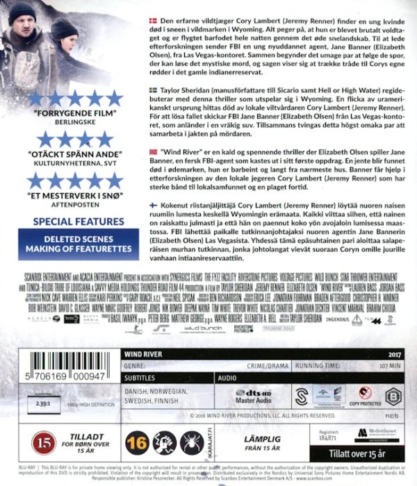 Bluray - Wind River (Jeremy Renner) back cover