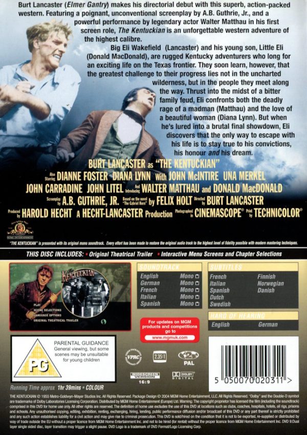DVD – Kentuckian (Burt Lancaster) (1955) back cover